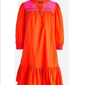 J.Crew Embroidered Popover Dress with Ruffle Hem